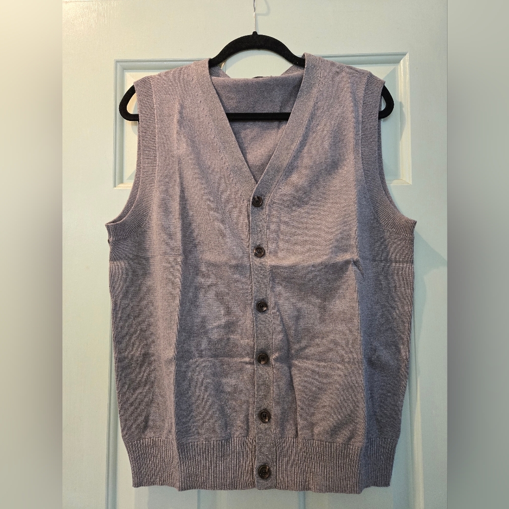 2 Mens Toptie Button Up Sweater Vests Medium Gray New In Bag 100%Cotton